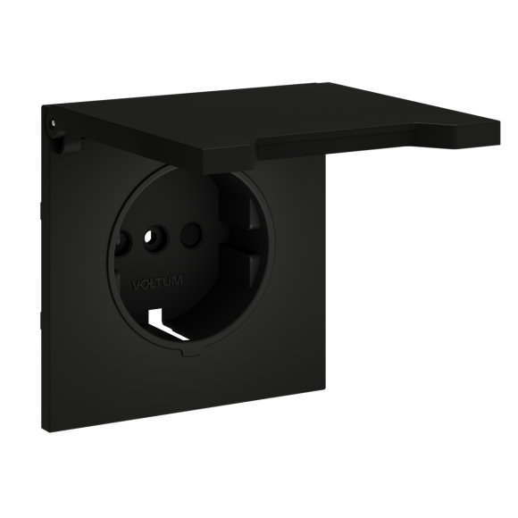 Накладка для розетки с заземлением, защитными шторками и крышкой Voltum S70 (черный матовый) VLS000808