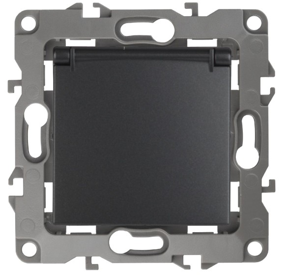 Розетка 2P+E Schuko со шторками с крышкой Эра 12-2103-05 Б0014697