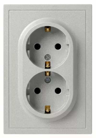Розетка Эра Galaxy 15-2105-03 с заземлением двойная 2X2P+E Schuko со шторками IP20 16А-250В алюминий Б0070701