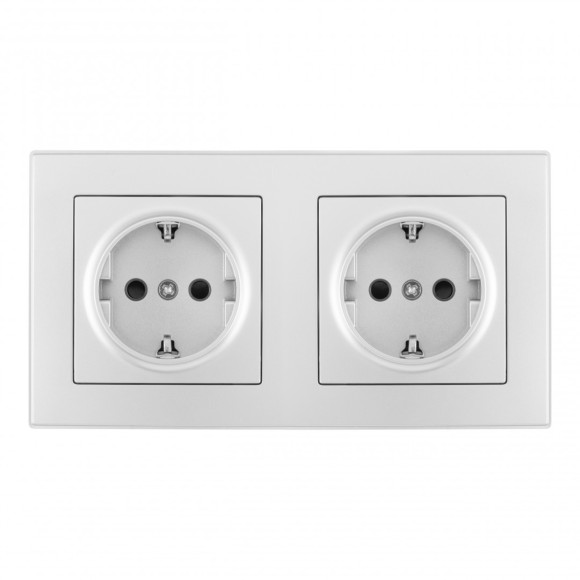 Розетка двойная (двухпостовая) с/з и шторками Arte Milano SET06-2-40-1x2 silver