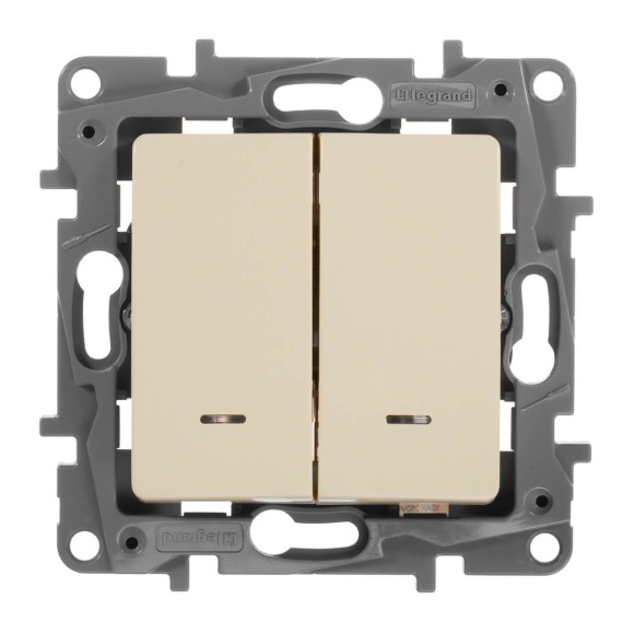 Переключатель двухклавишный Legrand Etika с подсветкой 10A 250V белый 672216