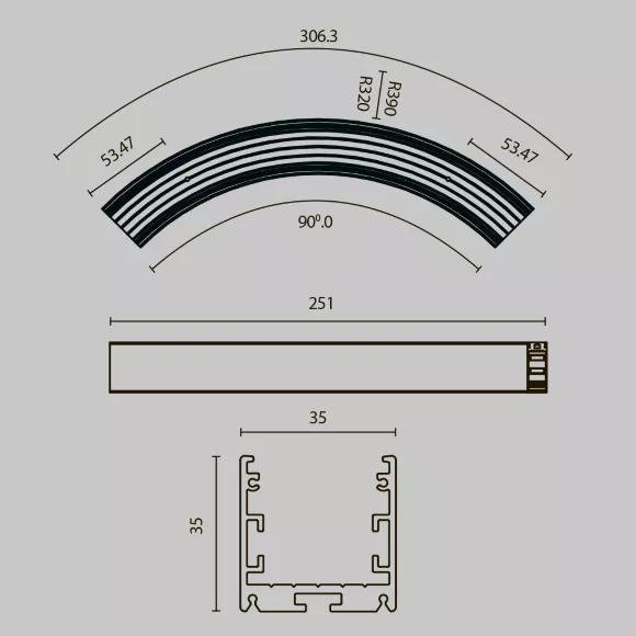 Схема размеров радиусный профиль Maytoni Led strip ALM-3535R-B-D-90°-0.3M Схема размеров радиусный профиль Maytoni Led strip ALM-3535R-B-D-90°-0.3M