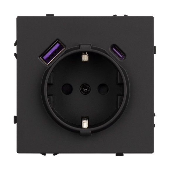 Механизм розетки с USB зарядкой Arlight SCT-NOBE-MUAC-SFPL-BK (230V, 16A) 054285