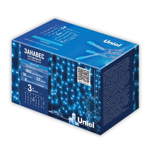 Гирлянда Занавес Uniel ULD-C3020-160/DTA BLUE IP20 UL-00012125