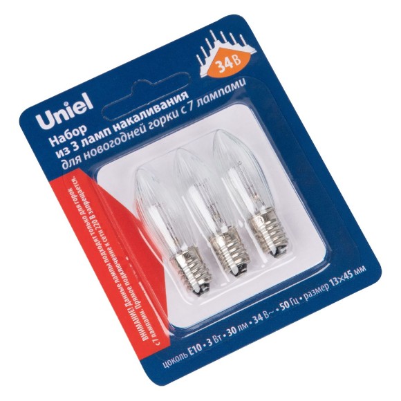 Лампа накаливания Uniel IL-CT13-CL-03/E10/34V SET3 BLISTER UL-00010985