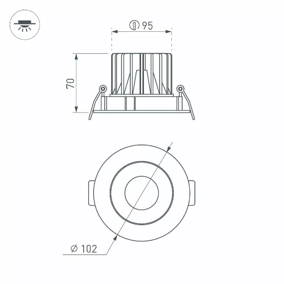 Встраиваемый светильник Arlight MS-FORECAST-BUILT-TURN-R102-12W Warm3000 037188(1), крепление Встраиваемый светильник Arlight MS-FORECAST-BUILT-TURN-R102-12W Warm3000 037188(1), крепление