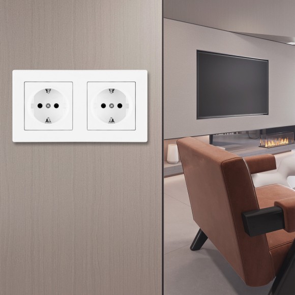 Розетка двойная (двухпостовая) с/з и шторками Arte Milano SET06-2-40-1x2 white