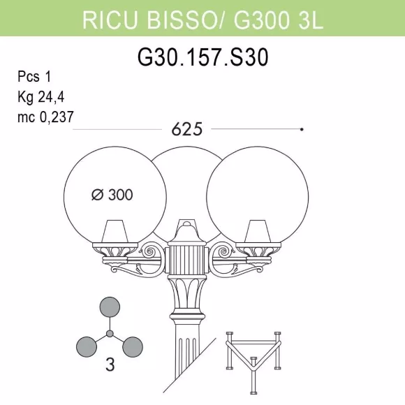Уличный фонарь Fumagalli Ricu Bisso/G300 3L G30.157.S30.BXE27, Бронза, Прозрачный, Композит Уличный фонарь Fumagalli Ricu Bisso/G300 3L G30.157.S30.BXE27, Бронза, Прозрачный, Композит