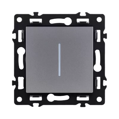 Выключатель 1-клавишный проходной 10А/250В с LED подсветкой, серый Kollinger Asthetik AS-008GY