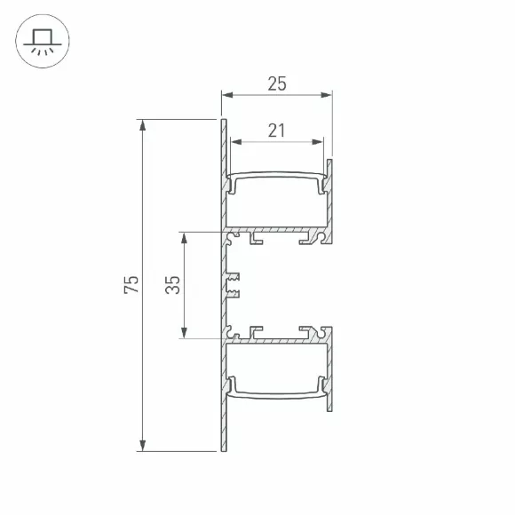 Алюминиевый профиль Arlight WALL-2575-DUAL-2000 ANOD BLACK 052332 Алюминиевый профиль Arlight WALL-2575-DUAL-2000 ANOD BLACK 052332