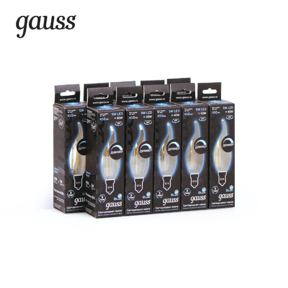 Лампа светодиодная диммируемая Gauss филаментная E14 5W 4100К прозрачная 104801205-D