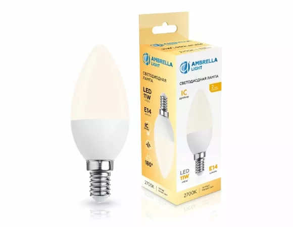 Светодиодная лампа Ambrella Light Bulbing E14 11W 2700K свеча 371113, Теплый белый, 80 Светодиодная лампа Ambrella Light Bulbing E14 11W 2700K свеча 371113, Теплый белый, 80