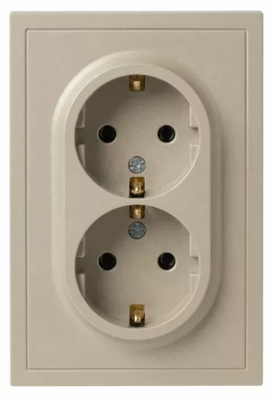Розетка Эра Galaxy 15-2105-04 с заземлением двойная 2X2P+E Schuko со шторками IP20 16А-250В шампань Б0070703