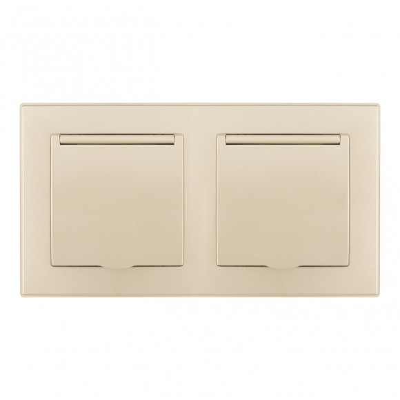 Розетка двойная (двухпостовая) с/з и шторками Arte Milano SET06-2-41-1x2 shampan