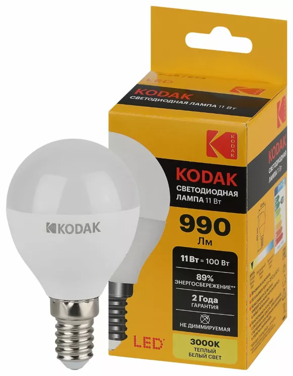 Лампа светодиодная Kodak LED P45-11W-830-E14 K 11Вт шар теплый белый свет Е14 Б0057617 Лампа светодиодная Kodak LED P45-11W-830-E14 K 11Вт шар теплый белый свет Е14 Б0057617