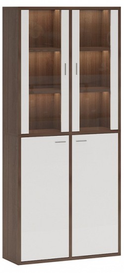 Шкаф-витрина Домино СУ(ш2в2)+2ФС+2ФГ MER_SUsh2v2-2FS-2FG-SHBE-shamoni-CH-belyj