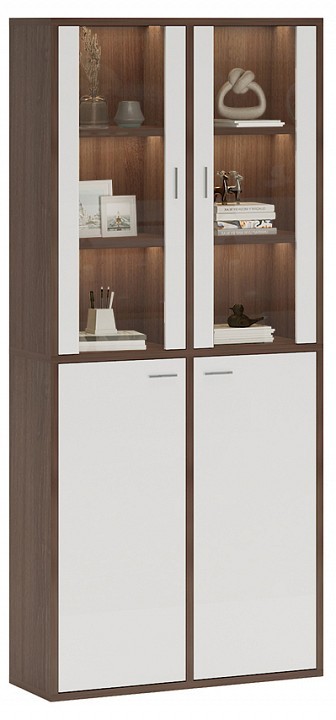 Шкаф-витрина Домино СУ(ш2в2)+2ФС+2ФГ MER_SUsh2v2-2FS-2FG-SHBE-shamoni-CH-belyj