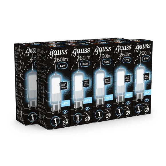 Лампа светодиодная Gauss G9 3.5W 4100K прозрачная 107809203