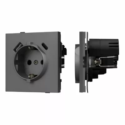 Механизм розетки с USB зарядкой Arlight SCT-TENDO-MUAC-SFPL-GR (230V, 16A) 054609