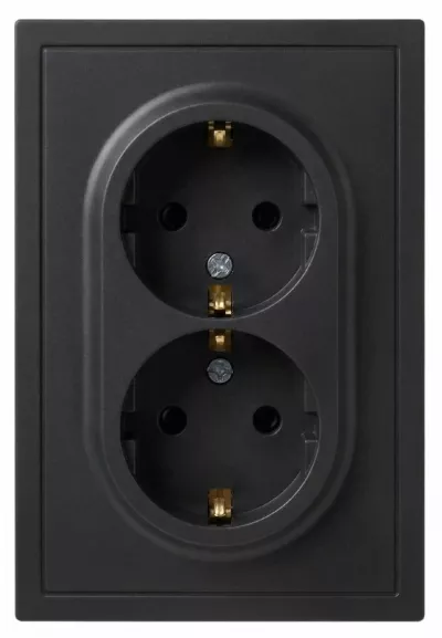 Розетка Эра Galaxy 15-2105-05 с заземлением двойная 2X2P+E Schuko со шторками IP20 16А-250В антрацит Б0070705