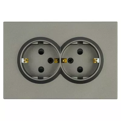 Розетка 2-местная с защитной шторкой Stekker Эмили с/з 250В 16А RST16-5114-09 антрацит soft touch 49934