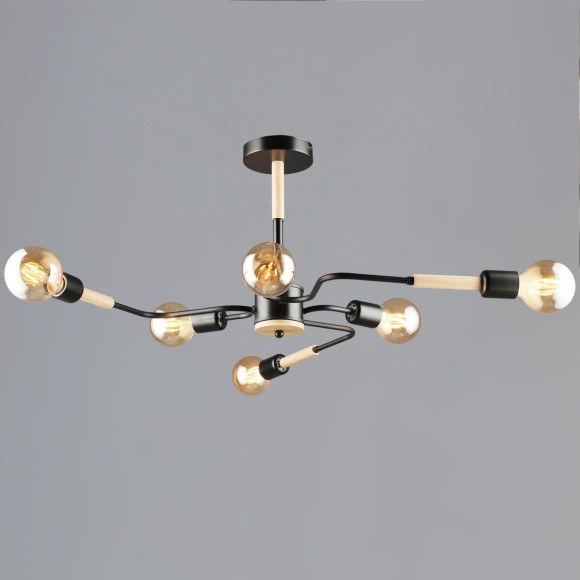 Люстра на штанге Reluce 10070-0.3-06 BK+WOOD