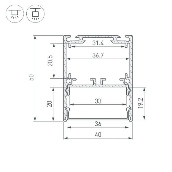 Алюминиевый профиль Arlight SL-LINE-4050-3L-2000 ANOD 044666