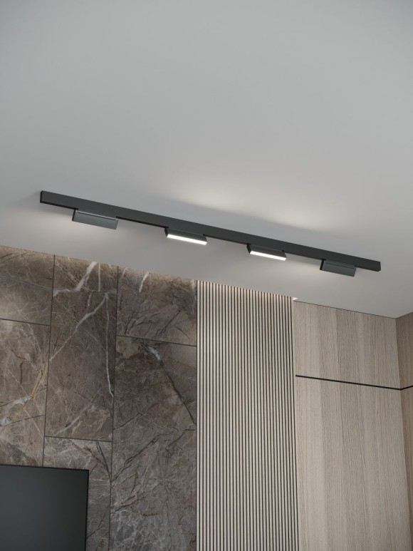 Трековая система со светильниками №4 трехфазная накладная Eldeko (48В, форма - прямая, 2м, 4000K) черная Hesby Lighting HSBL_kompl_E004_NI2B4K