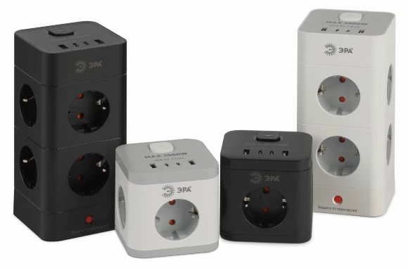 Сетевой фильтр ЭРА TWR-8es-1,5m-4USB-W башня с защитой заземлением с выключателем 8 розеток+4xUSBA+C 1,5м 16А белый Б0069071