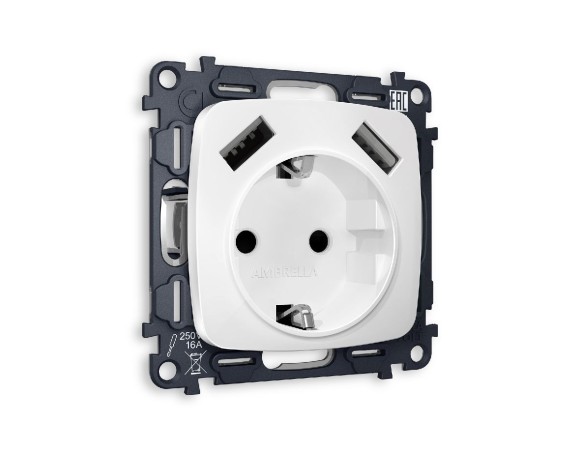 Комплект механизма розетки 2USB A+A 18W (быстрая зарядка) с/з Ambrella Volt Omega MO129010