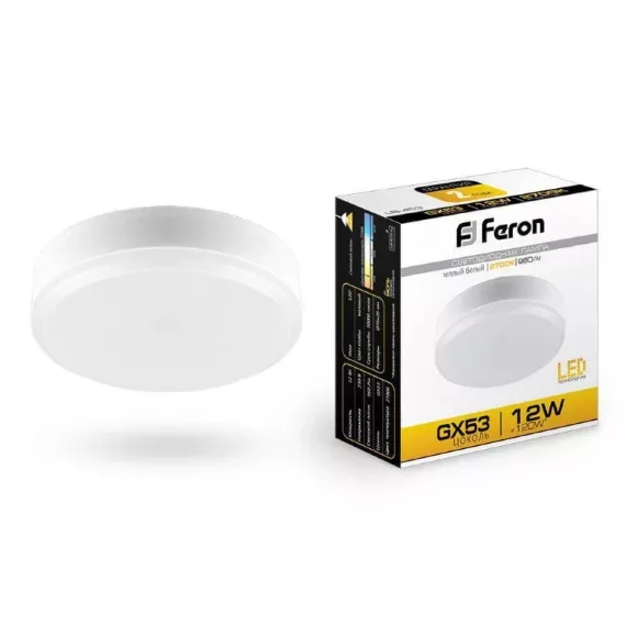 Лампа светодиодная Feron GX53 12W 2700K Таблетка Матовая LB-453 25833 Лампа светодиодная Feron GX53 12W 2700K Таблетка Матовая LB-453 25833