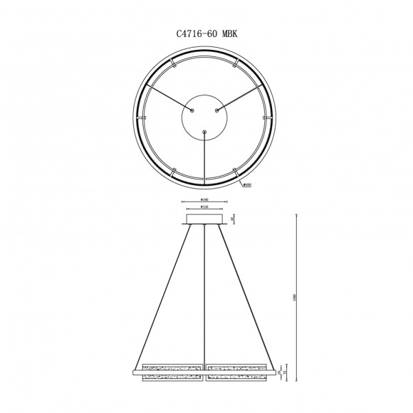 Подвесная светодиодная люстра с пультом управления iLedex Meridian C4716-60 MBK