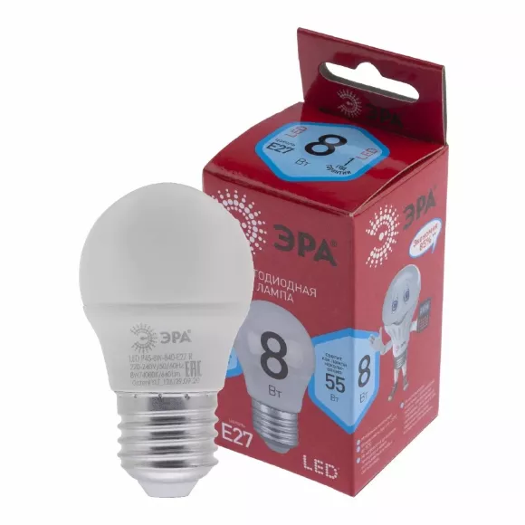 Лампа светодиодная Эра E27 8W 4000K LED P45-8W-840-E27 R Б0049645 Лампа светодиодная Эра E27 8W 4000K LED P45-8W-840-E27 R Б0049645