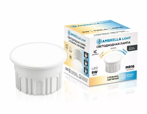 Светодиодный модуль Ambrella Light Bulbing LED MR16-DD 9W IC 220-240V 100° 6400K 4000K 2700K CCT Memory 212501, 80, Белый, Пластик Светодиодный модуль Ambrella Light Bulbing LED MR16-DD 9W IC 220-240V 100° 6400K 4000K 2700K CCT Memory 212501, 80, Белый, Пластик