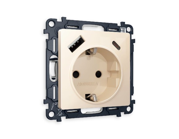 Комплект механизма розетки 2USB A+C 20W (быстрая зарядка) с/з Ambrella Volt Alfa MA310010