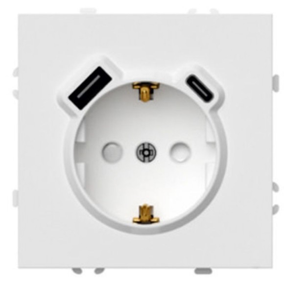 Розетка 1-местная з/ш с/з 16А + USB + Type C (механизм) Stekker Эмили 250В 20W белый фарфор soft-touch RST16-5119-01