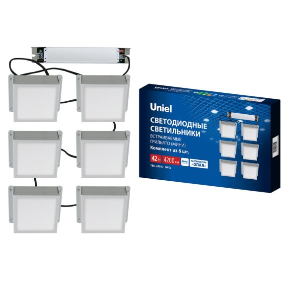Встраиваемый светильник Uniel ULP-1010-42W/4000K IP54 GRILYATO OPAL WHITE KIT06 UL-00012835
