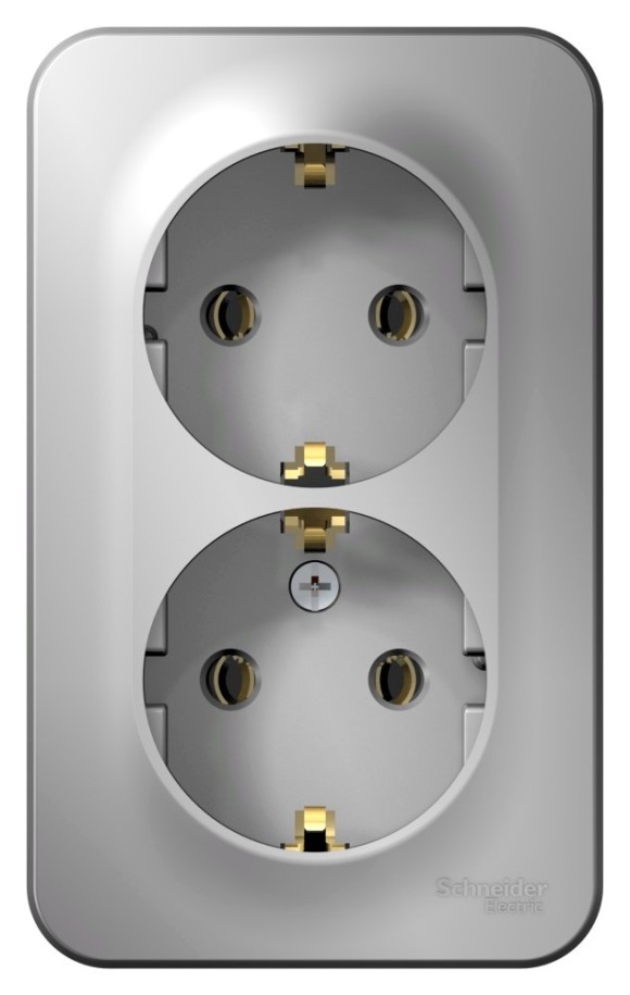 Розетка 2-ая с/з без шторок 16А, 250В, изолир. Пластина Systeme Electric Blanca наруж Алюминий BLNRA010213