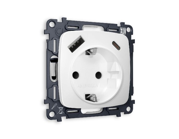 Комплект механизма розетки 2USB A+C 20W (быстрая зарядка) с/з Ambrella Volt Omega MO130010