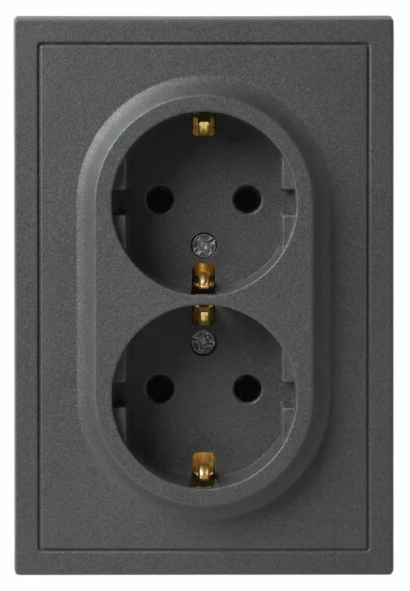 Розетка Эра Galaxy 15-2105-06 с заземлением двойная 2X2P+E Schuko со шторками IP20 16А-250В графит Б0070707