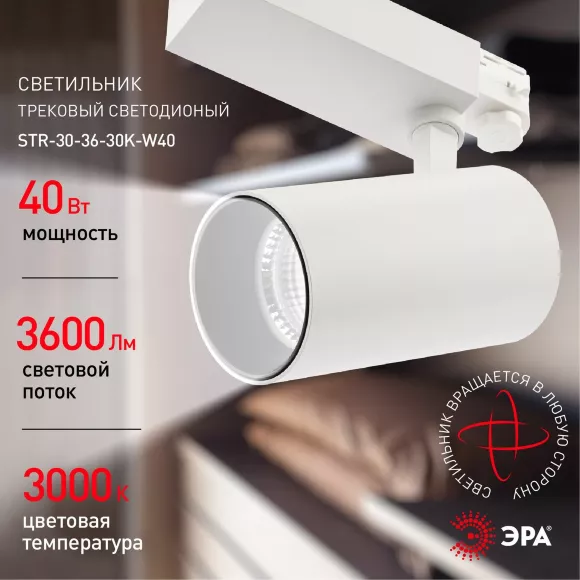 Трековый светильник ЭРА SТR-30-36-30K-W40 Б0049774, вид сверху
