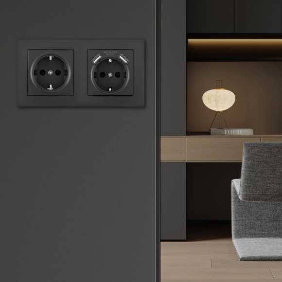 Розетка двойная (двухпостовая) с USB Arte Milano SET06-2-47-1-40-1 black