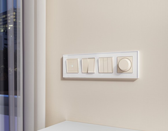 Комплект механизма 2-клавишного перекрестного выключателя 10A-250V Alfa Бежевый глянец Quant Ambrella Volt MA303030 (AP3030, VM125)