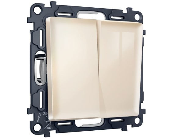 Комплект механизма 2-клавишного перекрестного выключателя 10A-250V Alfa Бежевый глянец Quant Ambrella Volt MA303030 (AP3030, VM125)