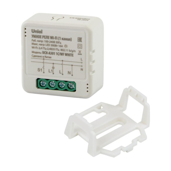 Умное реле Wi-Fi Uniel UL-00011708 1 канал. 100-240В. 16А 300Вт UCH-A301 1C/WF WHITE