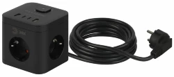 Сетевой фильтр ЭРА CUBE-3es-1,5m-4USB-B куб с заземлением с выключателем 3 розетки+4xUSBA+C 1,5м 16А черный Б0069074