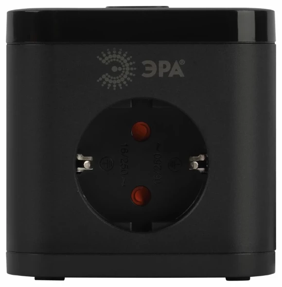 Сетевой фильтр ЭРА CUBE-3es-1,5m-4USB-B куб с заземлением с выключателем 3 розетки+4xUSBA+C 1,5м 16А черный Б0069074