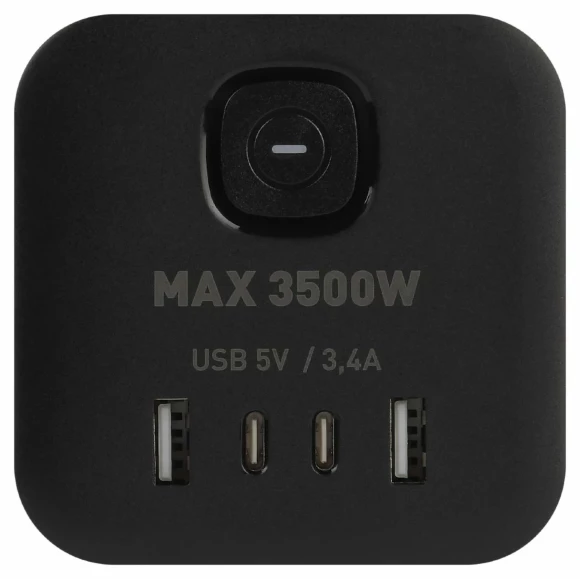 Сетевой фильтр ЭРА CUBE-3es-1,5m-4USB-B куб с заземлением с выключателем 3 розетки+4xUSBA+C 1,5м 16А черный Б0069074