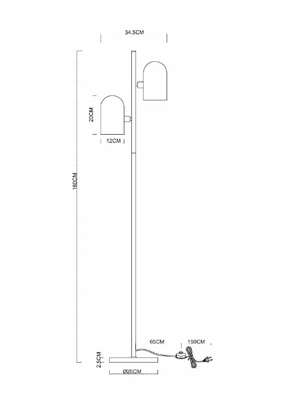 Торшер Arte Lamp Cassel A5454PN-2PB, Медь, Белый, Металл, вид сбоку
