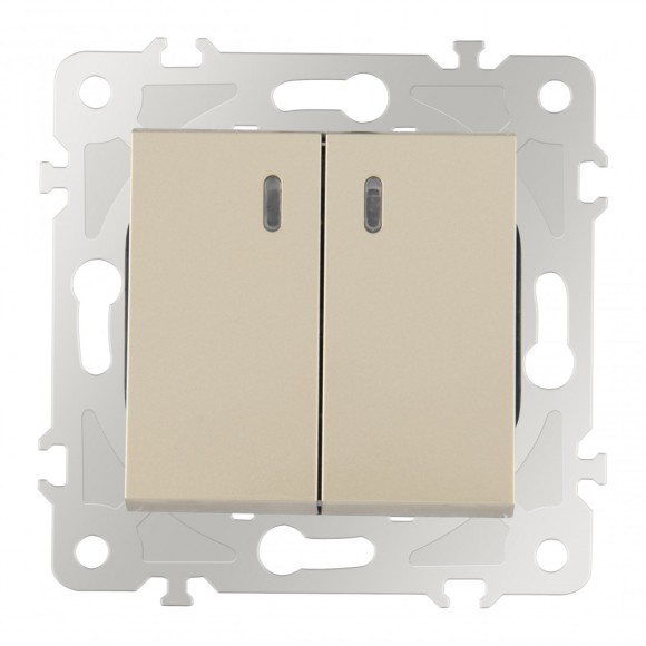 Выключатель двухклавишный с подсветкой Arte Milano 203.31-2.shampan